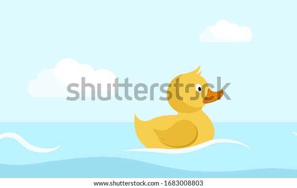 Duck swimming in the water. Flat cartoon\
style vector illustration