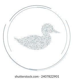 The duck symbol filled with dark blue dots. Pointillism style. Vector illustration on white background