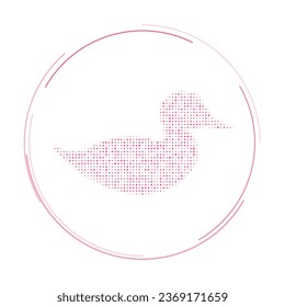 The duck symbol filled with pink dots. Pointillism style. Vector illustration on white background