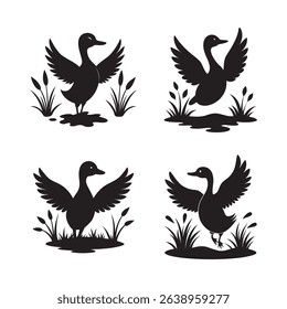 Duck Taking Flight Over Wetlands Silhouette