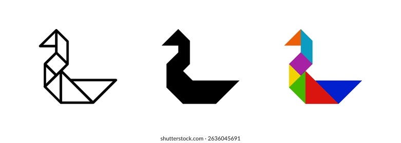 Duck tangram icon. Ideal for waterfowl or puzzle designs.