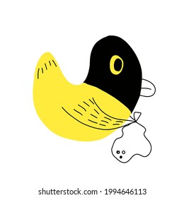 Duck thief cartoon concept for t-shirt print, vector illustration.