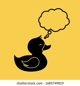 Duck and thought bubble thinking cloud flat vector icon illustration isolated on yellow background