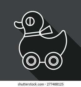 duck toy flat icon with long shadow, line icon