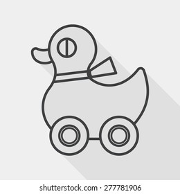 duck toy flat icon with long shadow, line icon