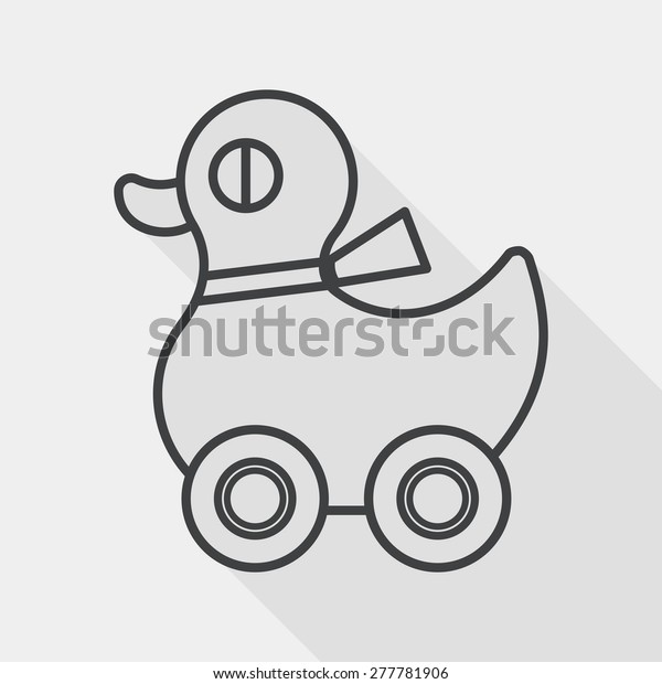 duck toy flat\
icon with long shadow, line\
icon