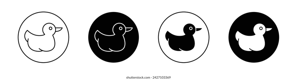 Duck Toy Icon Set. Baby Bath Cute Rubber Bird Vector Symbol in a Black Filled and Outlined Style. Playful Bathroom Toy Sign.