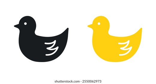 Duck toy icon set in black and colored version