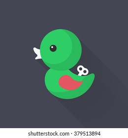 Duck toy icon , Vector flat long shadow design. Children's toys concept.