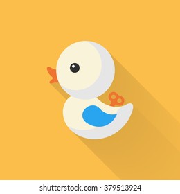 Duck toy icon , Vector flat long shadow design. Children's toys concept.