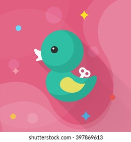 Duck toy icon , Vector flat long shadow design. Children's toys concept.