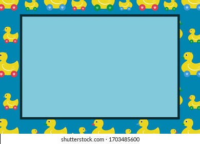 Duck toy pattern background - New born invitation card.