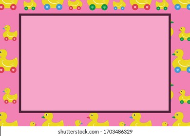 Duck toy pattern background - New born invitation card.