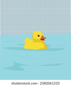 duck toy in the pond.Yellow rubber duck inflatable family in swimming pool