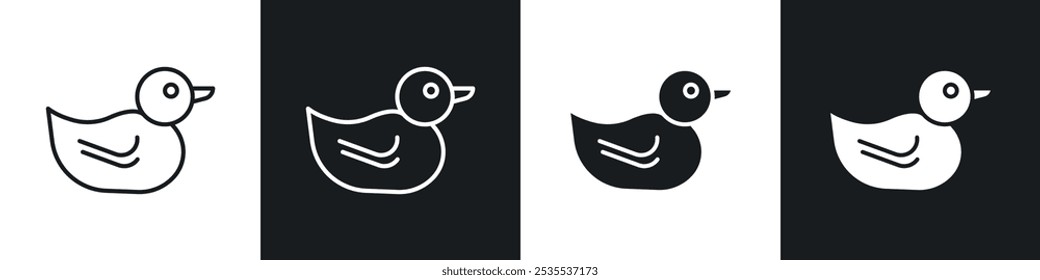 Duck toy vector icon set in black and white. EPS 10 illustration