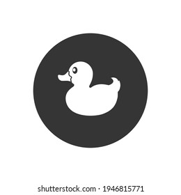 Icono blanco de juguete negro. Pato inflable de goma. Ilustración del vector, elemento de diseño plano