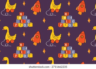 Juguetes de pato, cohetes y apilamiento de bloques de patrón para niños estampados y Productos divertidos