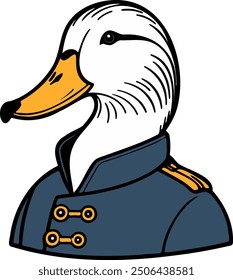 Duck in uniform cartoon illustration