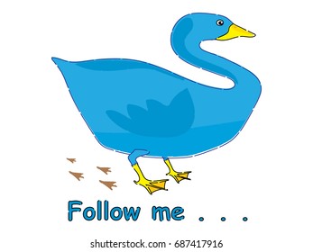 Duck vector cartoon illustration t shirt design for kids with blue color theme animal wallpaper