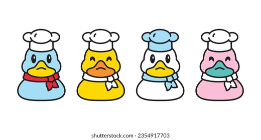 duck vector chef bakery kitchen cooking icon cartoon yellow rubber duck logo shower bathroom bird chicken character symbol doodle isolated illustration design