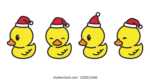 vector de pato Navidad Papá Noel sombrero icono de Navidad logo de goma caricatura de pato amarillo