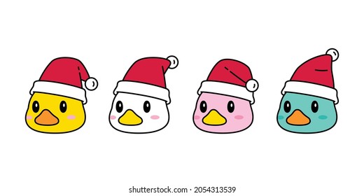 duck vector christmas santa claus hat icon rubber duck logo shower bathroom bird chicken head character cartoon symbol doodle illustration design
