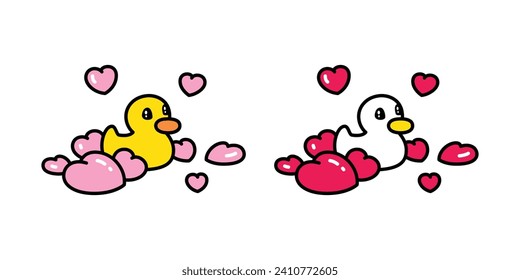 duck vector heart valentine icon logo cartoon character yellow rubber duck bird chicken symbol doodle isolated illustration design