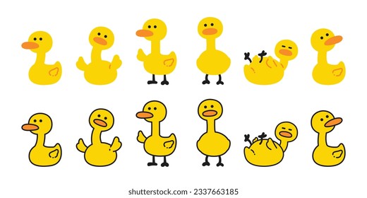 duck vector icon cartoon yellow rubber duck logo shower bathroom bird chicken character symbol doodle isolated illustration design