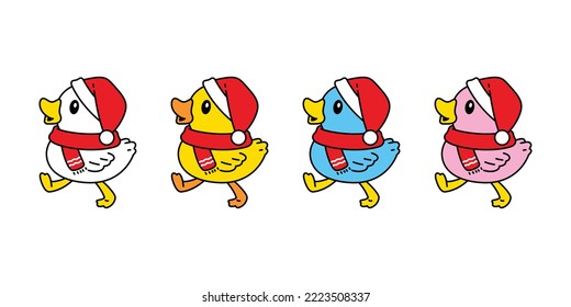 duck vector icon christmas santa claus hat rubber duck logo shower bathroom bird walking chicken character cartoon symbol doodle isolated illustration design