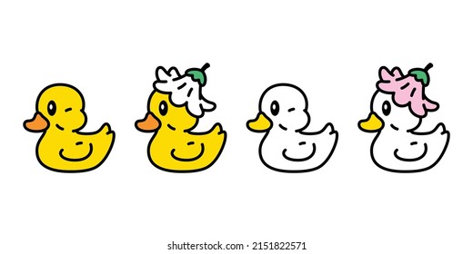 duck vector icon daisy flower rubber duck logo shower bathroom bird chicken character cartoon symbol doodle isolated illustration design