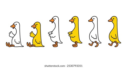 pato sentado andando ilustração desenho animado