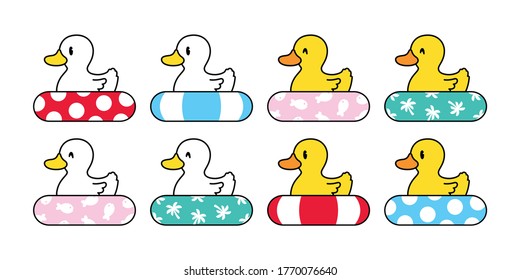 duck vector icon logo rubber duck swimming ring pool ocean beach bird farm cartoon character illustration animal symbol doodle design
