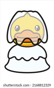 Duck vector icon logo yellow duck cartoon character illustration with dress wedding