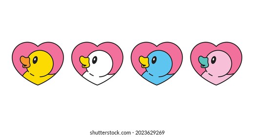 duck vector icon rubber duck heart valentine logo bathroom shower bird chicken cartoon character symbol doodle illustration design