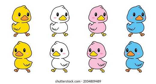 duck vector icon rubber duck logo shower bathroom bird chicken walking character cartoon symbol doodle illustration color design