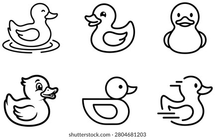 Duck vector icon set. cute rubber duck symbol in various styles isolated on white background. cartoon water bird.
