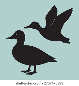 Duck vector icon set in flat design for web and ui. elegant animal black silhouette logo concept for graphic design isolated on solid background