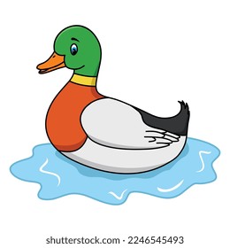 Duck vector illustration. Cute cartoon duck. Duck hand draw isolated.