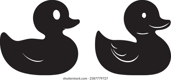 Duck Vector Illustration: Silhouette of Two Rubber Ducks on White Background