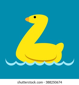 Duck Vector illustration. Single flat icon on blue background. Vector illustration. Cartoon mother duck swimming in the pond. Rubber duck swimming in the bath.  Baby shower design. Clipart  