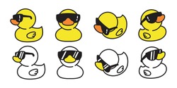 Ente Vektorillustration Kautschuk Ente Symbol Logo Sonnenbrille Cartoon Charaktergrafik Vogel Farm Doodle Design