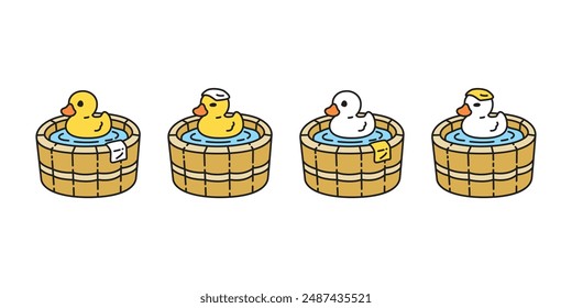 duck vector shower bathing oak barrel swimming icon scarf logo cartoon character yellow rubber duck bird chicken symbol doodle isolated illustration design