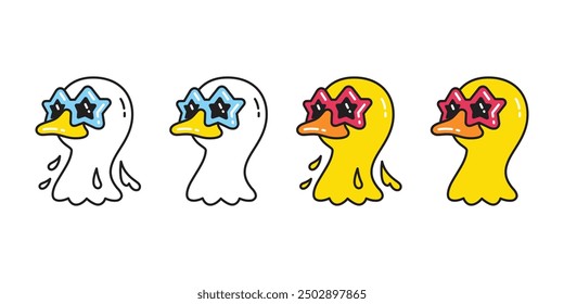 duck vector star sunglasses icon fancy cartoon head face logo character rubber duck bird chicken symbol doodle isolated illustration design