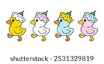 duck vector walking flower daisy icon cartoon logo character rubber duck bird chicken pastel symbol doodle isolated illustration design