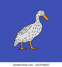 Duck vector with white feathers, and yellow beak and legs.