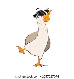 Duck in the vr glasses. Vector illustration of a character in virtual reality headset. The bird enjoys the vr  glasses