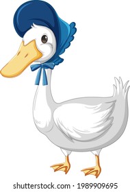 A duck wearing hat in cartoon style isolated on white background illustration