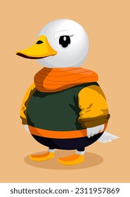 Duck wearing hip hop outfit on pastel background