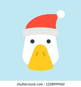 duck wearing santa hat, flat icon design