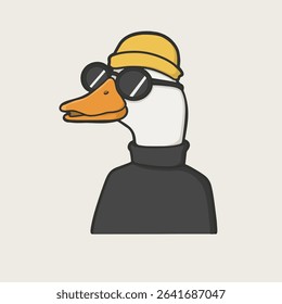 Duck wearing sunglass with bennie Meme Sticker Vector Cute Illustration
